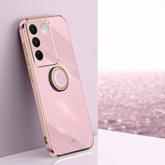 Funda Silicona Carcasa Ultrafina Goma con Magnetico Anillo de dedo Soporte XL1 para Vivo V27 Pro 5G Rosa