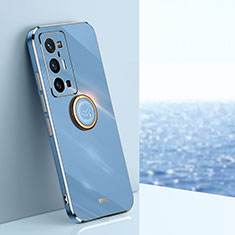 Funda Silicona Carcasa Ultrafina Goma con Magnetico Anillo de dedo Soporte XL1 para Vivo X70 Pro+ Plus 5G Azul