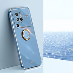 Funda Silicona Carcasa Ultrafina Goma con Magnetico Anillo de dedo Soporte XL1 para Vivo X80 Pro 5G Azul