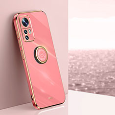 Funda Silicona Carcasa Ultrafina Goma con Magnetico Anillo de dedo Soporte XL1 para Xiaomi Mi 12T 5G Rosa Roja