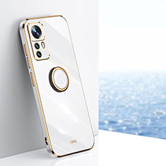 Funda Silicona Carcasa Ultrafina Goma con Magnetico Anillo de dedo Soporte XL1 para Xiaomi Mi 12T Pro 5G Blanco