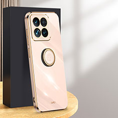 Funda Silicona Carcasa Ultrafina Goma con Magnetico Anillo de dedo Soporte XL1 para Xiaomi Mi 14 5G Oro Rosa