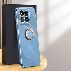 Funda Silicona Carcasa Ultrafina Goma con Magnetico Anillo de dedo Soporte XL1 para Xiaomi Mi 14 Pro 5G Azul