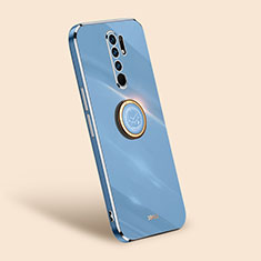 Funda Silicona Carcasa Ultrafina Goma con Magnetico Anillo de dedo Soporte XL1 para Xiaomi Redmi 9 Prime India Azul