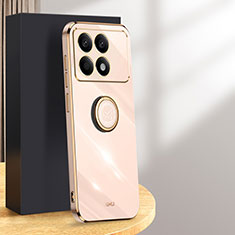 Funda Silicona Carcasa Ultrafina Goma con Magnetico Anillo de dedo Soporte XL1 para Xiaomi Redmi K70 Pro 5G Oro Rosa