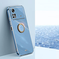 Funda Silicona Carcasa Ultrafina Goma con Magnetico Anillo de dedo Soporte XL1 para Xiaomi Redmi Note 11E Pro 5G Azul