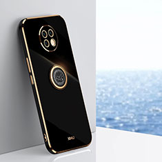 Funda Silicona Carcasa Ultrafina Goma con Magnetico Anillo de dedo Soporte XL1 para Xiaomi Redmi Note 9T 5G Negro
