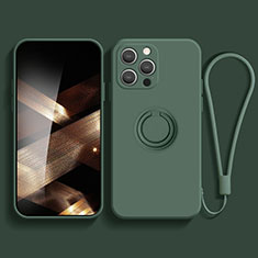 Funda Silicona Carcasa Ultrafina Goma con Magnetico Anillo de dedo Soporte YK1 para Apple iPhone 13 Pro Verde