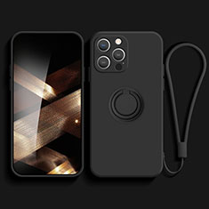 Funda Silicona Carcasa Ultrafina Goma con Magnetico Anillo de dedo Soporte YK1 para Apple iPhone 14 Pro Negro