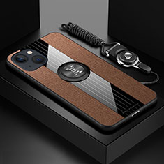 Funda Silicona Carcasa Ultrafina Goma con Magnetico Anillo de dedo Soporte Z01 para Apple iPhone 13 Marron