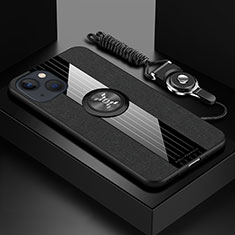 Funda Silicona Carcasa Ultrafina Goma con Magnetico Anillo de dedo Soporte Z01 para Apple iPhone 13 Negro