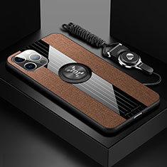 Funda Silicona Carcasa Ultrafina Goma con Magnetico Anillo de dedo Soporte Z01 para Apple iPhone 13 Pro Marron