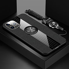 Funda Silicona Carcasa Ultrafina Goma con Magnetico Anillo de dedo Soporte Z01 para Apple iPhone 14 Pro Negro