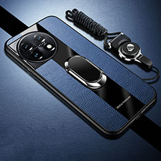 Funda Silicona Carcasa Ultrafina Goma con Magnetico Anillo de dedo Soporte Z01 para OnePlus 11R 5G Azul