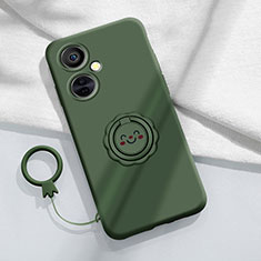 Funda Silicona Carcasa Ultrafina Goma con Magnetico Anillo de dedo Soporte Z01 para OnePlus Nord CE 3 5G Verde Noche
