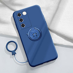 Funda Silicona Carcasa Ultrafina Goma con Magnetico Anillo de dedo Soporte Z01 para Vivo V27 Pro 5G Azul