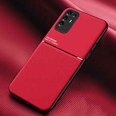 Funda Silicona Carcasa Ultrafina Goma con Magnetico para Oppo F19 Pro+ Plus 5G Rojo