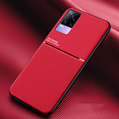 Funda Silicona Carcasa Ultrafina Goma con Magnetico para Vivo V21e 4G Rojo