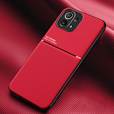 Funda Silicona Carcasa Ultrafina Goma con Magnetico para Xiaomi Mi 11 Lite 4G Rojo