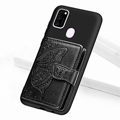 Funda Silicona Carcasa Ultrafina Goma con Magnetico S02D para Samsung Galaxy M21 Negro