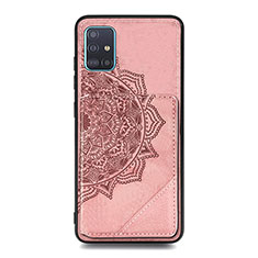 Funda Silicona Carcasa Ultrafina Goma con Magnetico S03D para Samsung Galaxy A51 4G Oro Rosa