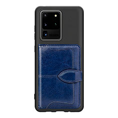 Funda Silicona Carcasa Ultrafina Goma con Magnetico S14D para Samsung Galaxy S20 Ultra 5G Azul