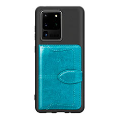Funda Silicona Carcasa Ultrafina Goma con Magnetico S14D para Samsung Galaxy S20 Ultra 5G Cian