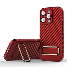 Funda Silicona Carcasa Ultrafina Goma con Soporte KC1 para Apple iPhone 15 Pro Max Rojo