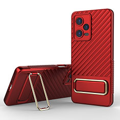 Funda Silicona Carcasa Ultrafina Goma con Soporte KC1 para Xiaomi Redmi Note 12 Pro 5G Rojo