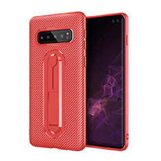 Funda Silicona Carcasa Ultrafina Goma con Soporte para Samsung Galaxy S10 Rojo