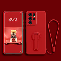 Funda Silicona Carcasa Ultrafina Goma con Soporte para Samsung Galaxy S21 Ultra 5G Rojo