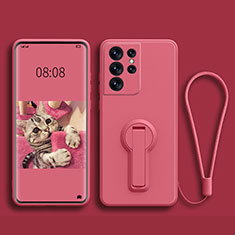 Funda Silicona Carcasa Ultrafina Goma con Soporte para Samsung Galaxy S23 Ultra 5G Rojo Rosa