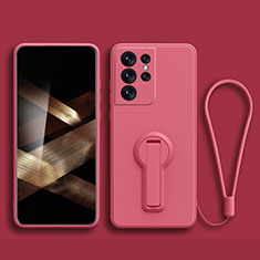 Funda Silicona Carcasa Ultrafina Goma con Soporte para Samsung Galaxy S24 Ultra 5G Rojo Rosa