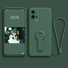 Funda Silicona Carcasa Ultrafina Goma con Soporte para Vivo iQOO 8 Pro 5G Verde