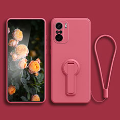 Funda Silicona Carcasa Ultrafina Goma con Soporte para Xiaomi Mi 11i 5G Rosa Roja