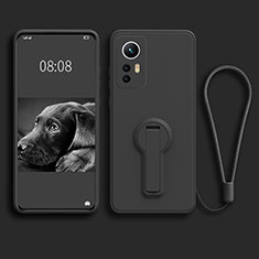 Funda Silicona Carcasa Ultrafina Goma con Soporte para Xiaomi Mi 12 Pro 5G Negro