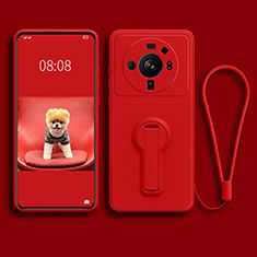 Funda Silicona Carcasa Ultrafina Goma con Soporte para Xiaomi Mi 12S Ultra 5G Rojo