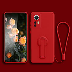 Funda Silicona Carcasa Ultrafina Goma con Soporte para Xiaomi Mi 12T 5G Rojo