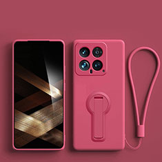 Funda Silicona Carcasa Ultrafina Goma con Soporte para Xiaomi Mi 14 Pro 5G Rosa Roja