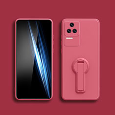 Funda Silicona Carcasa Ultrafina Goma con Soporte para Xiaomi Poco F4 5G Rosa Roja