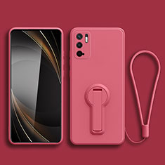 Funda Silicona Carcasa Ultrafina Goma con Soporte para Xiaomi POCO M3 Pro 5G Rosa Roja