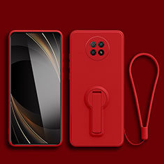 Funda Silicona Carcasa Ultrafina Goma con Soporte para Xiaomi Redmi Note 9T 5G Rojo