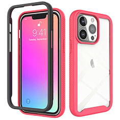 Funda Silicona Carcasa Ultrafina Goma Frontal y Trasera 360 Grados para Apple iPhone 13 Pro Max Rosa Roja