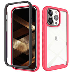 Funda Silicona Carcasa Ultrafina Goma Frontal y Trasera 360 Grados para Apple iPhone 14 Pro Max Rosa Roja