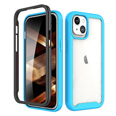 Funda Silicona Carcasa Ultrafina Goma Frontal y Trasera 360 Grados para Apple iPhone 15 Azul y Negro