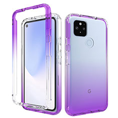 Funda Silicona Carcasa Ultrafina Transparente Goma Frontal y Trasera 360 Grados Gradiente para Google Pixel 4a 5G Morado