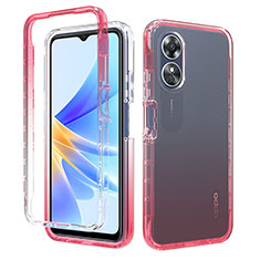 Funda Silicona Carcasa Ultrafina Transparente Goma Frontal y Trasera 360 Grados Gradiente para Oppo A17 Rojo