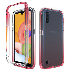 Funda Silicona Carcasa Ultrafina Transparente Goma Frontal y Trasera 360 Grados Gradiente para Samsung Galaxy A01 SM-A015 Rojo