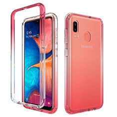 Funda Silicona Carcasa Ultrafina Transparente Goma Frontal y Trasera 360 Grados Gradiente para Samsung Galaxy A20 Rojo