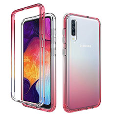 Funda Silicona Carcasa Ultrafina Transparente Goma Frontal y Trasera 360 Grados Gradiente para Samsung Galaxy A50 Rojo